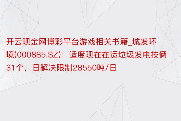 开云现金网博彩平台游戏相关书籍_城发环境(000885.SZ)：适度现在在运垃圾发电技俩31个，日解决限制28550吨/日